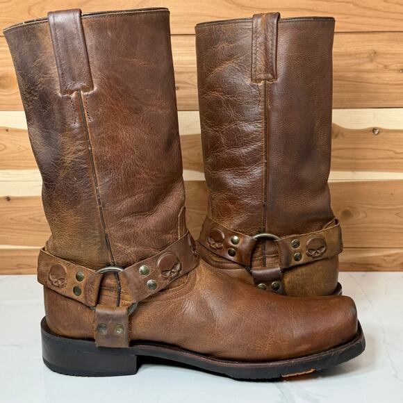 Harley-Davidson Leather Boots Rory 11-Inch Brown Skull D93146 Men's Size 10.5 - Picture 11 of 16